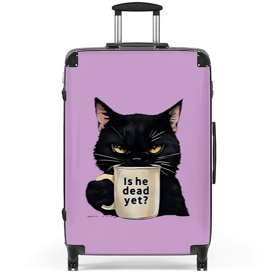 Discover Is He Dead Yet Black Cat Suitcases, Dark Humor Graphic, Anti Trump Protest Suitcases
