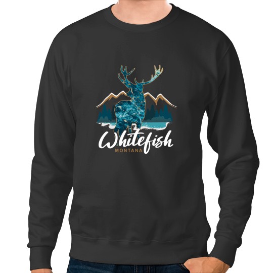 Discover Whitefish Montana USA Mountains Elk Vacation Souvenir Sweatshirts