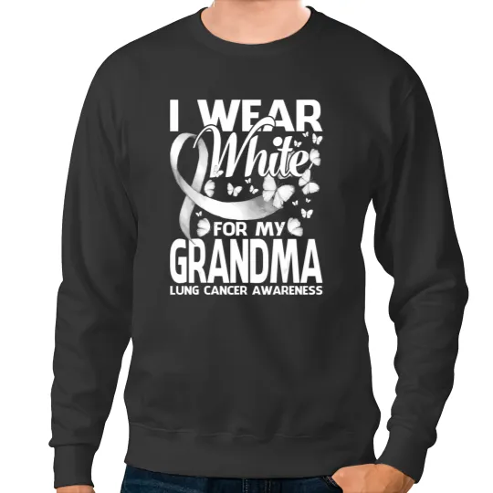 Discover i wear white for my grandma lung cancer awareness butterfly Sweatshirts