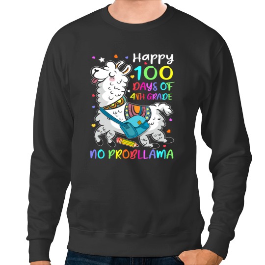Discover 100 Days Of School Llama 4th Grade Students Teachers Kids 104 Sweatshirts