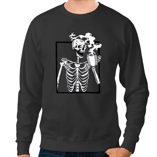 Discover halloween skeleton drinking coffee funny Sweatshirts