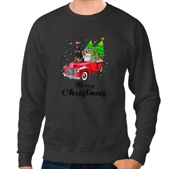 Discover Doberman Pinscher Ride Red Truck Christmas Pajama Sweatshirts