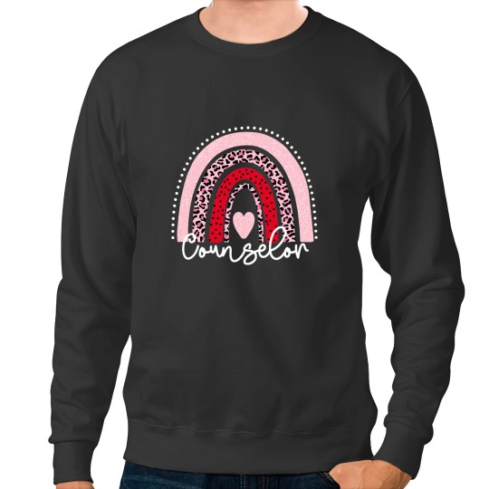 Discover Teacher Job Leopard Rainbow Valentines Day Heart Teacher Counselor Sweatshirts