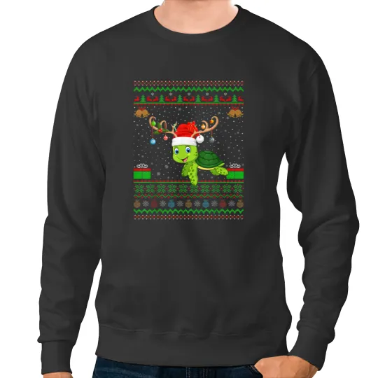 Discover Reindeer Santa Hat Matching Ugly Sea Turtle Christmas Sweatshirts