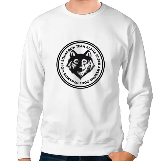 Discover Team Alpha Super Awesome Cool Dynamite Wolf Squadron badge Sweatshirts