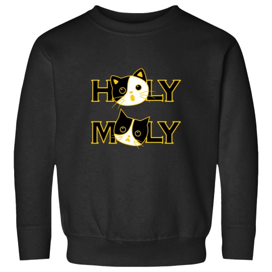 Discover Funny 'Holy Moly' Cat Design Expressive Black And Yellow Cartoon Art Sweatshirts