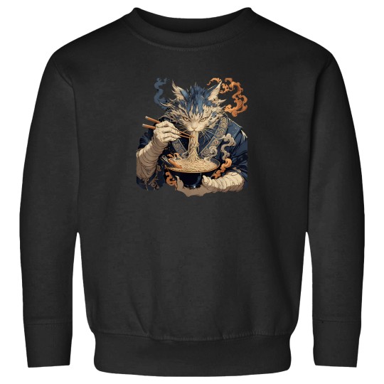 Discover Japanese Art Ramen Cat Ninja Ukiyo-E Anime Style Samurai Cat T-Shirt (13) Sweatshirts