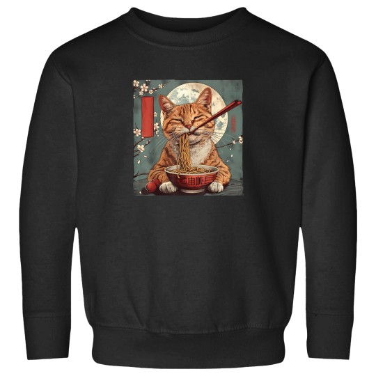 Discover Japanese Art Ramen Cat Ninja Ukiyo-E Anime Style Samurai Cat T-Shirt Sweatshirts