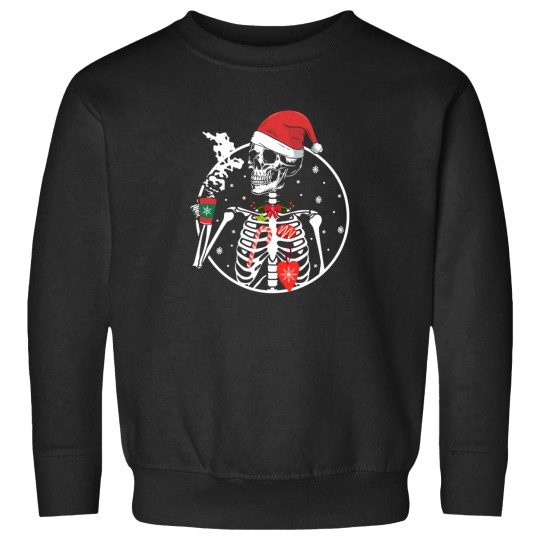 Discover Christmas-Skeleton-With-Smiling-Skull-Drinking-Coffee-Latte-(2) T-Shirt Sweatshirts