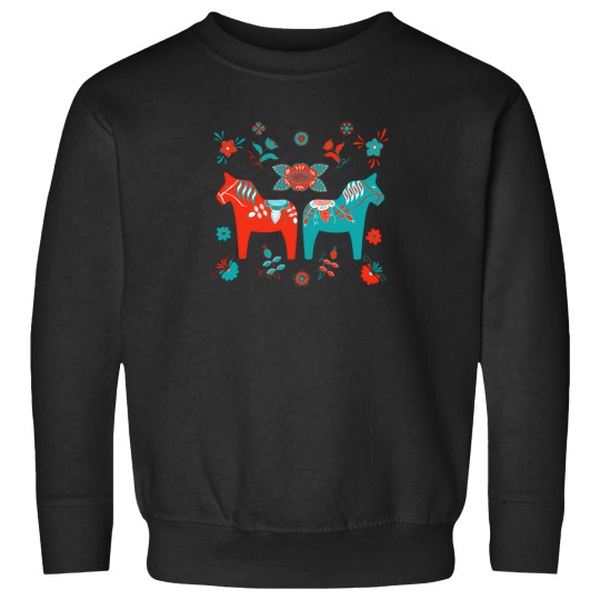 Discover Folk Art - Swedish Dala Horses - Red Turquiose T-Shirt Sweatshirts