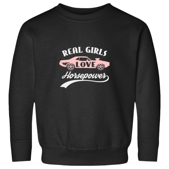 Discover Funny Horse Womens Real girls love horsepower muscle car driving auto mechanic Sweatshirts