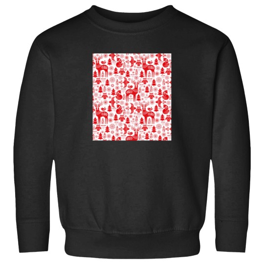 Discover Christmas Seamless Pattern With Deer Owls Foxes And Birds In White And Red Scandinavian Style Folk Art Sweatshirts