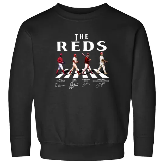 Discover Reds Walking Abbey Road Signatures Baseball Sweatshirts, Elly De La Cruz, Votto, Jonathan India