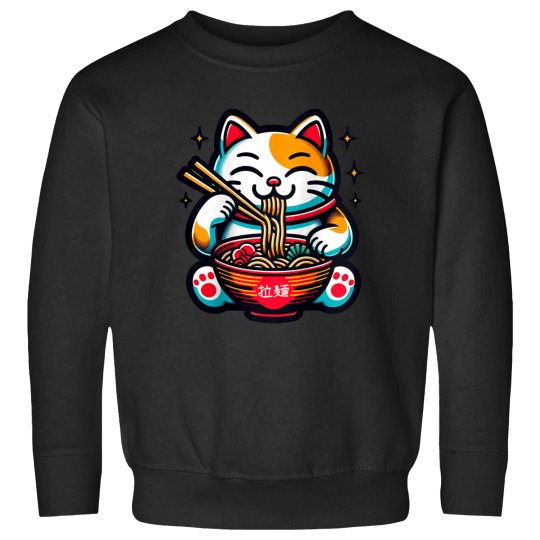 Discover Maneki neko Beckoning Cat Of Good Luck Eating Ramssen Funny Sweatshirts
