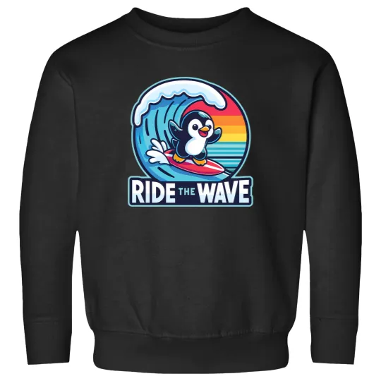 Discover Ride The Wave Cute Funny Penguin Surfing Active T Tee Sweatshirts