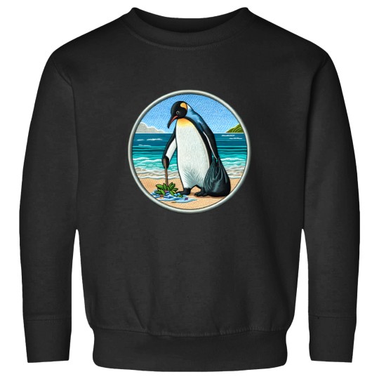 Discover Beach Cleanup Penguin Embroidery-Style Ocean Advocate Sweatshirts