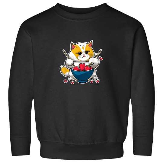 Discover Anime Cat Eating Ramen Noodles With Hearts Valen Sweatshirts