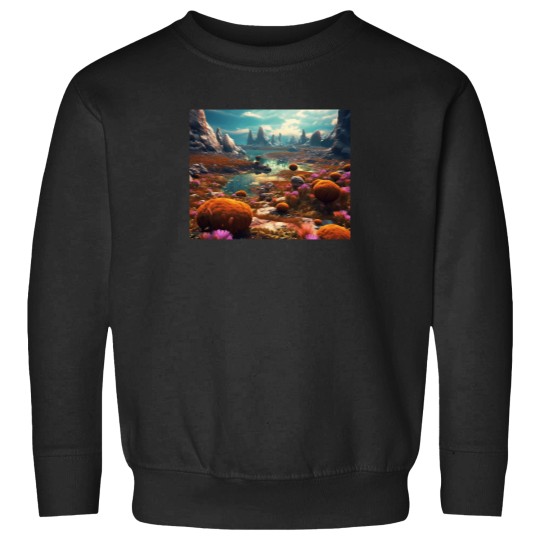 Discover Vibrant Alien Landscape Photo-Realistic Digital Art Of An Exotic World With Mossy Spores And Stone Formations Active T-Shirt 855 Sweatshirts