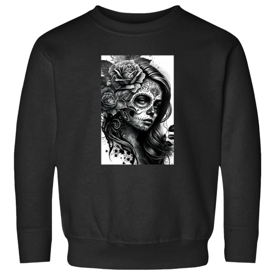 Discover Black and White Day of the Dead Girl Tattoo Style Art Print Sweatshirts
