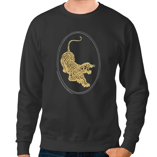 Discover Jerry Garcia Sweatshirts- Tiger Guitar emblem, Gold metallic ink on a Black Sweatshirts