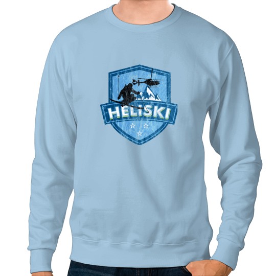 Discover Vintages Heliski Mountain Badge Skis Design.png Sweatshirts