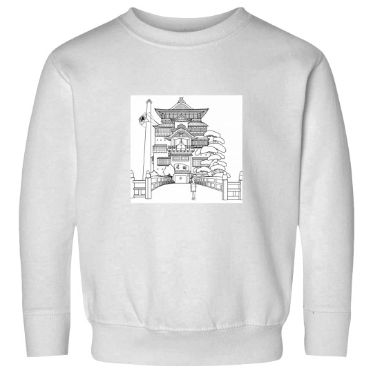 Discover Spirited Away Bathhouse with Chihiro but a simple line drawing Classic Sweatshirts