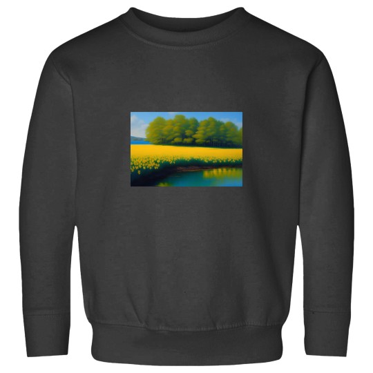 Discover Yellow springtime daffodils by the blue woods stream and coastal salt New Engl and floral landscape n Sweatshirts