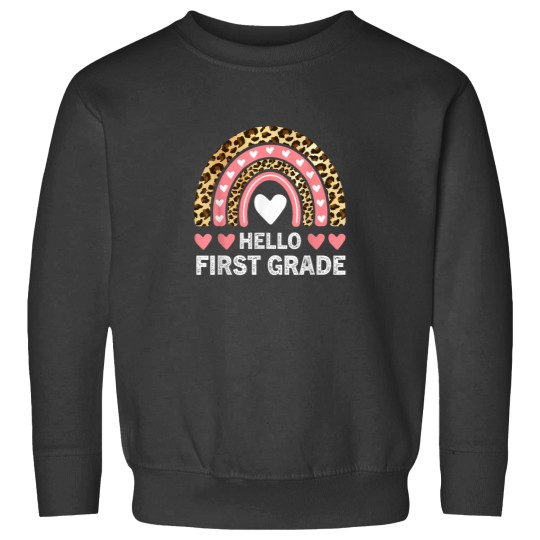 Discover Hello First Grade Leopard Rainbow Teachers Back to School Sweatshirts