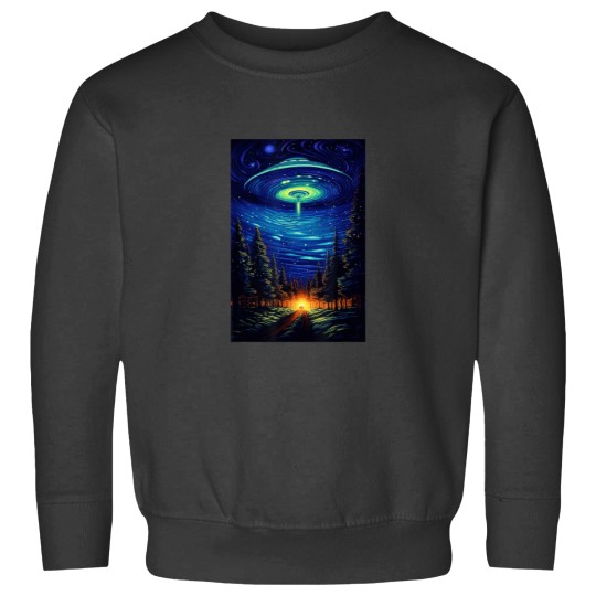 Discover UFO Aliens Flying Saucer Van Gogh Style Starry Ni Sweatshirts