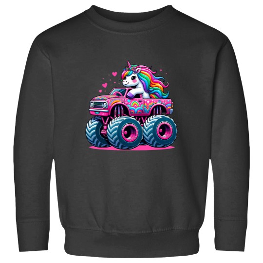 Discover Funny Cute Unicorns Riding A Pink Monster Truck Sweatshirts