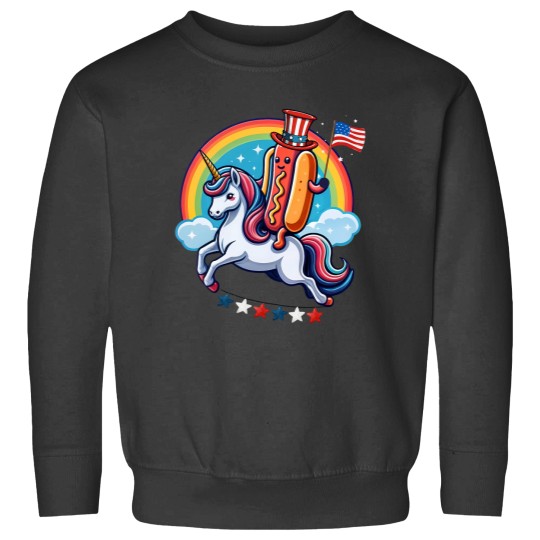 Discover Patriotic Hotdog Riding Unicorns 4th Of July American Flag Sweatshirts