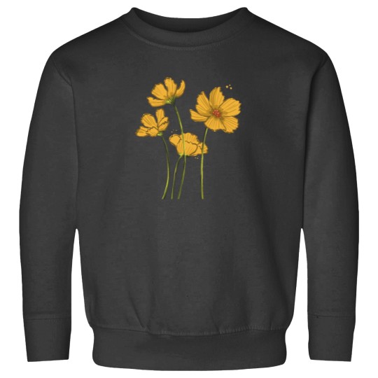 Discover Yellow Flowers Floral Illustration blue background  Classic Sweatshirts