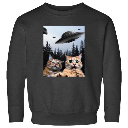 Discover Funny Cat Selfie with UFOs Sweatshirts