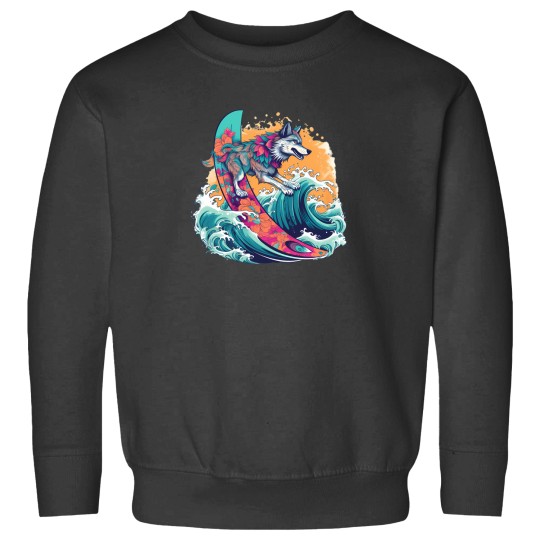 Discover Wolf Surfing 80S Commercial Graphic T Shirt Sweatshirts