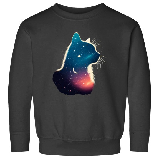 Discover Cosmic Cat Silhouette Galaxy Space Feline Lover Celestial Design Sweatshirts