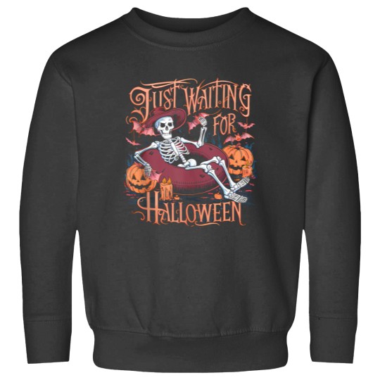 Discover Just Waiting for Halloween Skeletonn Funny Spooky Pumpkin Sweatshirts