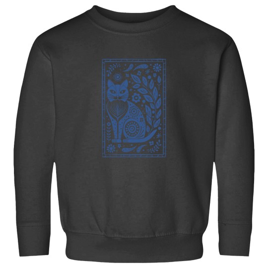 Discover folk art sassy cat and flowers in denim blue Long Sweatshirts