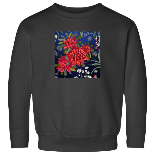 Discover Botanical Australian Native Flowers Waratah Forals Red Blue Bright Contemporary Art Sweatshirts
