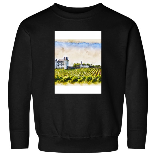 Discover Watercolor of French Loire Valley vineyards and chateau Active Sweatshirts