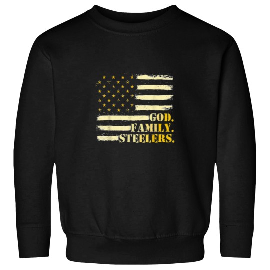 Discover American Flag God Family steelersss Military Veteran Essential Sweatshirts
