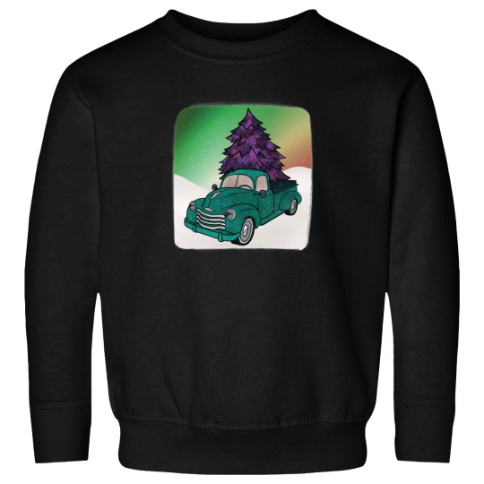 Discover Happy Holidays Northern Lights Teal Truck Sweatshirts