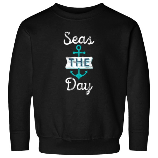 Discover Funny Cruise Saying Seas the Day Teal Nautical Anchor Gift Tank Top Sweatshirts