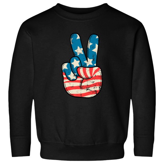 Discover USA Flag Peace Sign Hand 4th of July Patriotic Men Boys Sweatshirts
