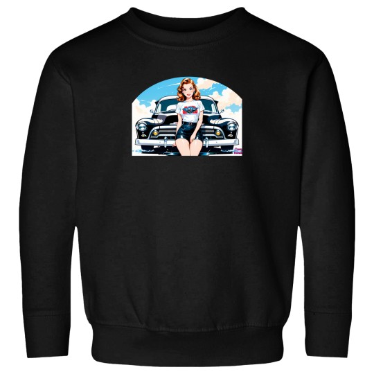 Discover Pin-Up Girl Posing Next To A Vintage Car. Sweatshirts