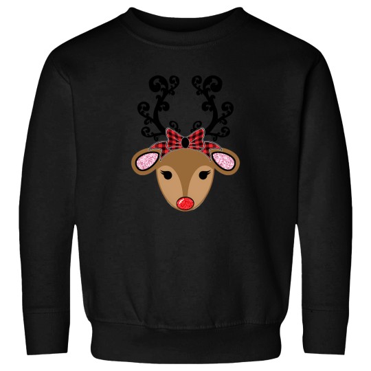 Discover Adorable Reindeer With Red Plaid Bow And Glitter Christmas Design Sweatshirts