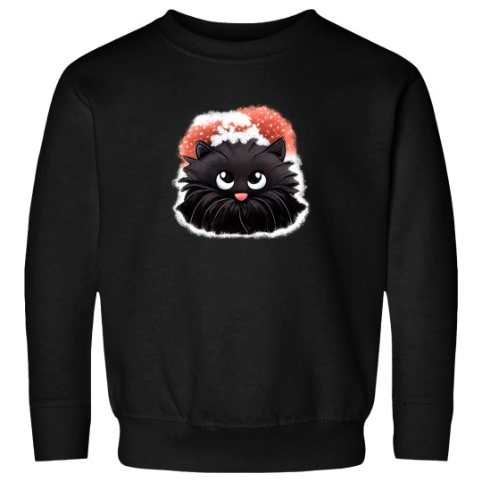 Discover A Lovely Christmas Cute Black Cat Closeup With Snow On Head Sweatshirts