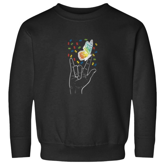 Discover Asl Love Sign Butterfly Puzzle Autism Awareness Sweatshirts