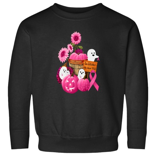 Discover In October We Wear Pink Ghosts Pumpkins For Breast Cancer Sweatshirts