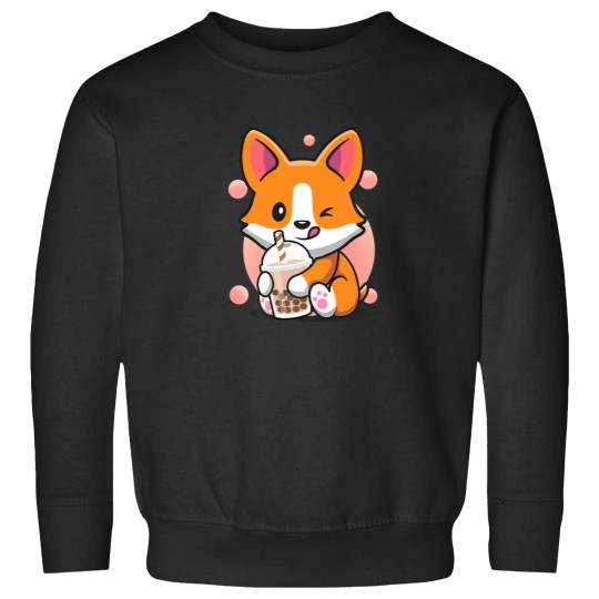 Discover Corgi Boba Tea Funny Puppy Drinking Bubble Tea Dog Novelty Sweatshirts