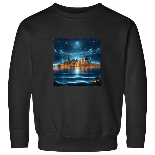 Discover San Francisco Night Skyline And Ocean Bay Area Sweatshirts